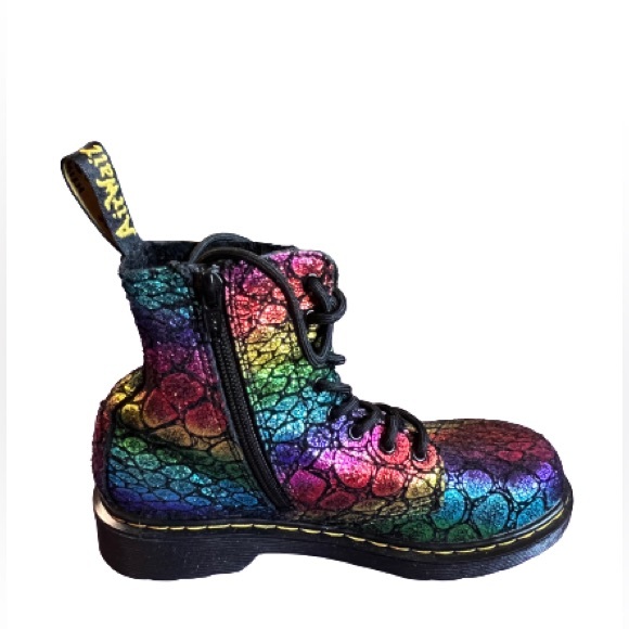 Dr. Martens 1460 Pascal Croc Metallic Suede Boots Black Rainbow Size 3 - Picture 4 of 7
